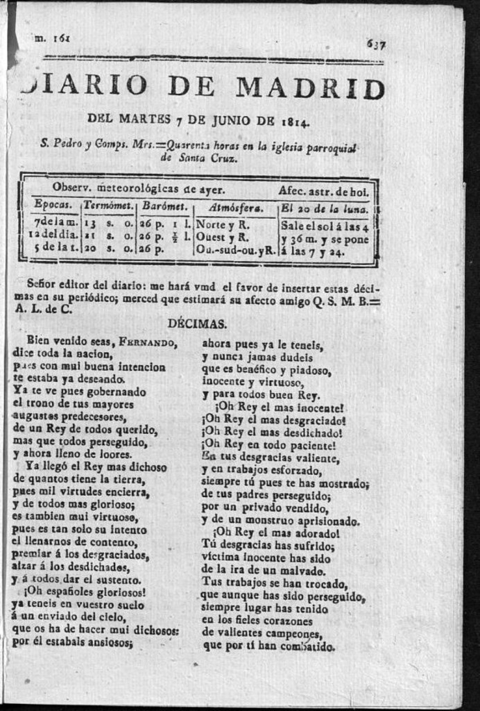 Miniatura de Diario de Madrid del martes 7 de Junio de 1814