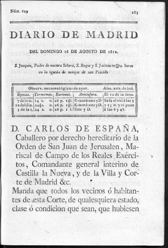 Miniatura de Diario de Madrid del domingo 16 de Agosto de 1812