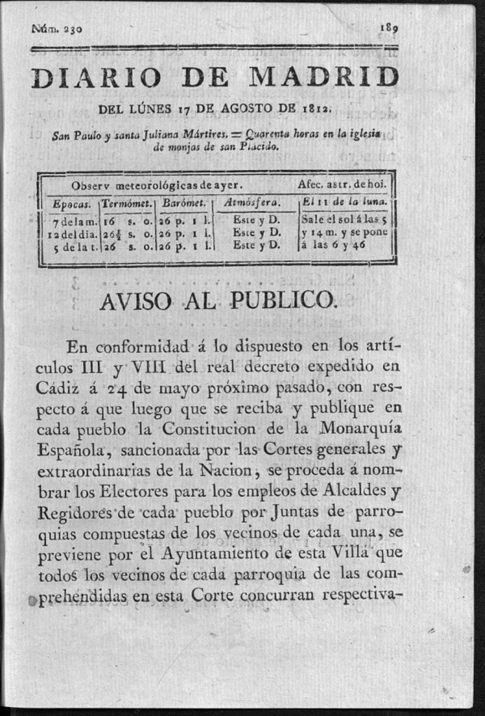 Miniatura de Diario de Madrid del lunes 17 de Agosto de 1812