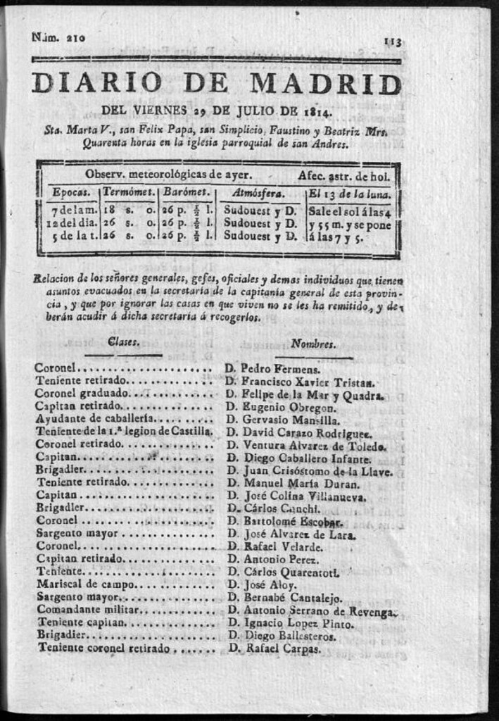 Miniatura de Diario de Madrid del viernes 29 de Julio de 1814