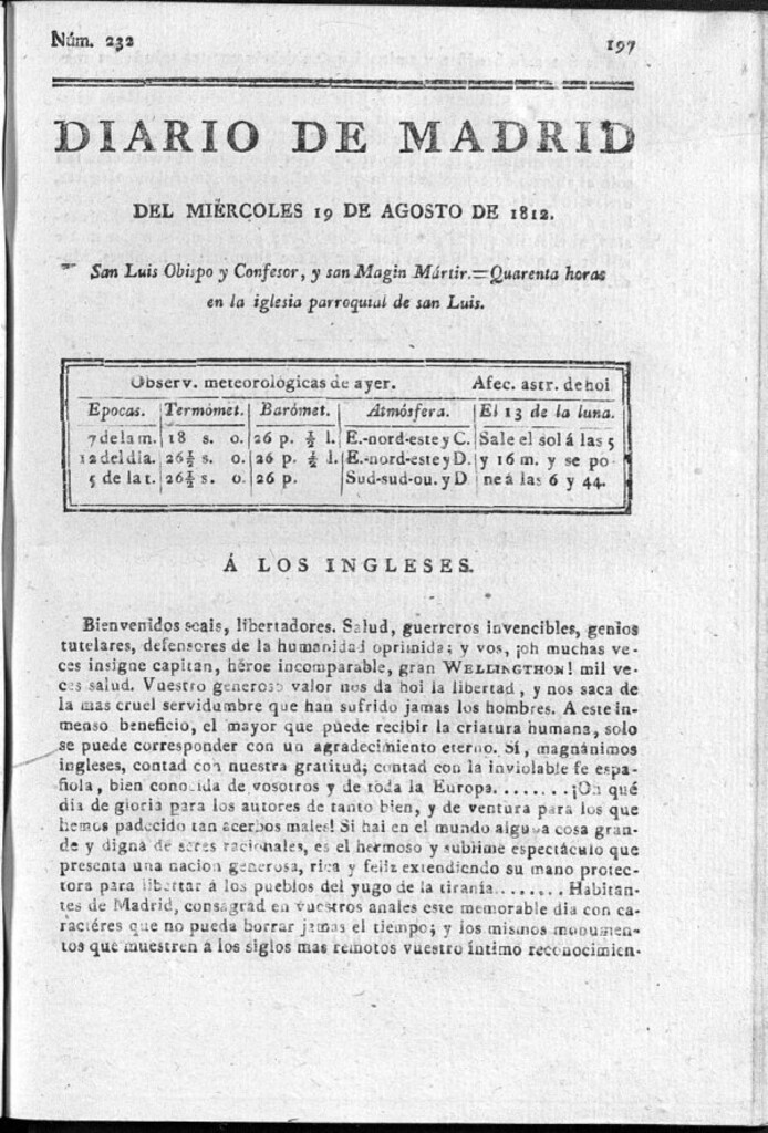 Miniatura de Diario de Madrid del miércoles 19 de Agosto de 1812