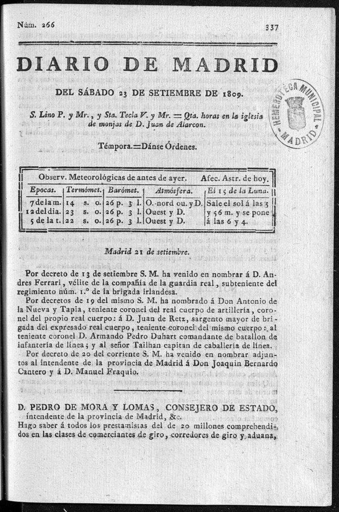 Miniatura de Diario de Madrid sábado 23 de Septiembre de 1809