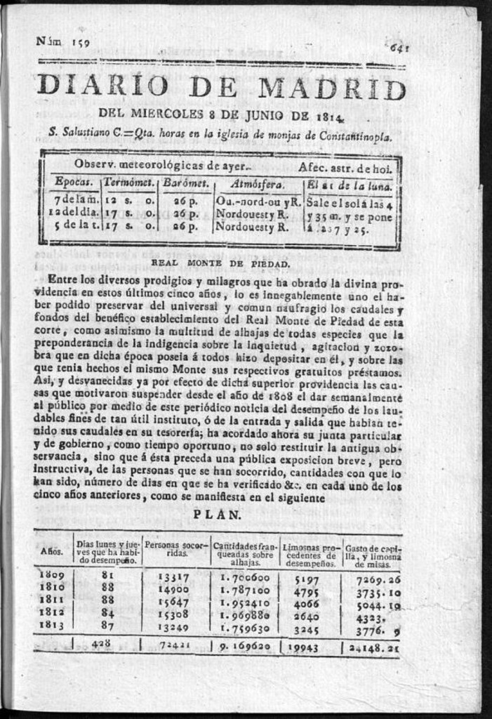 Miniatura de Diario de Madrid del miércoles 8 de Junio de 1814