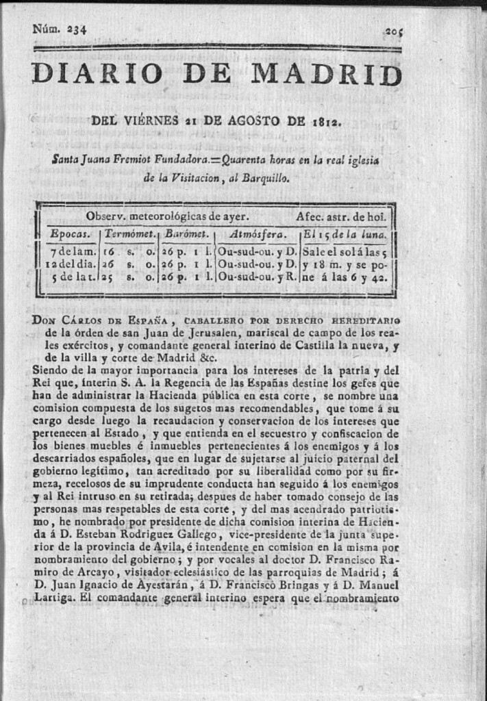 Miniatura de Diario de Madrid del viernes 21 de Agosto de 1812