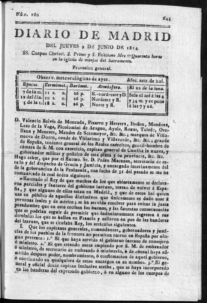 Miniatura de Diario de Madrid del jueves 9 de Junio de 1814