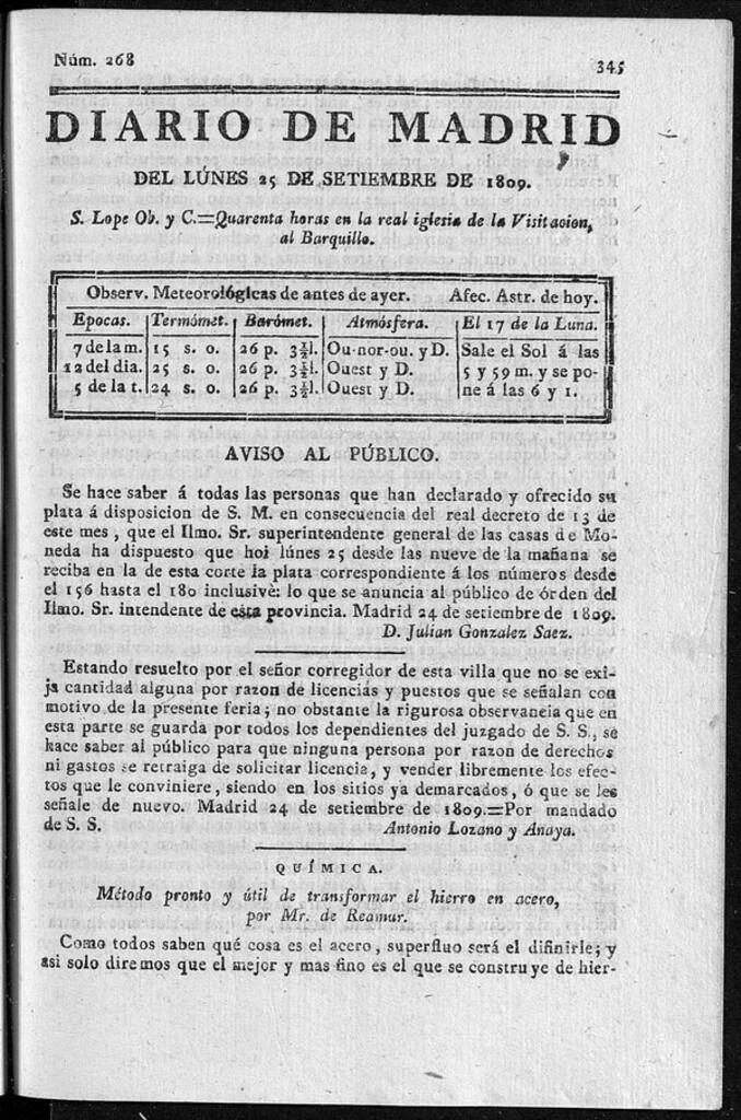 Miniatura de Diario de Madrid lunes 25 de Septiembre de 1809