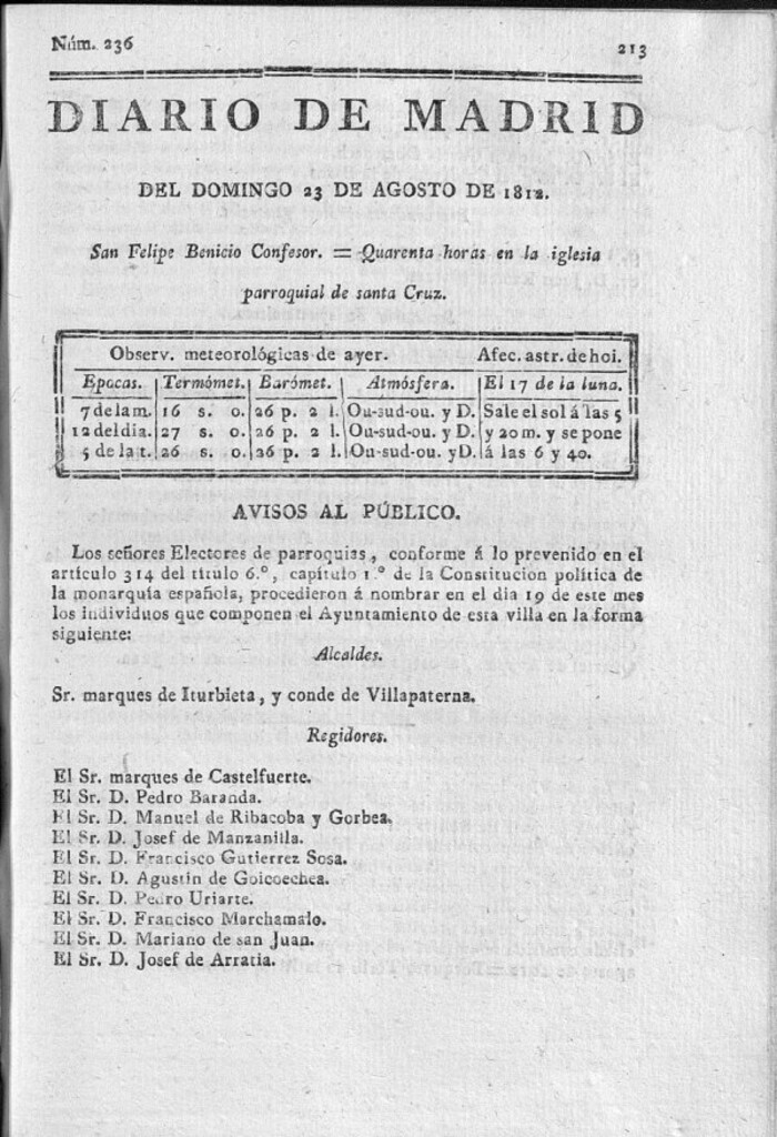 Miniatura de Diario de Madrid del domingo 23 de Agosto de 1812