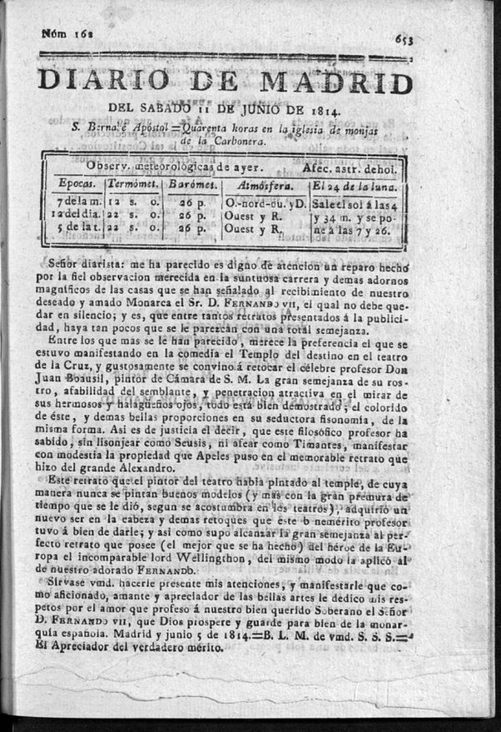 Miniatura de Diario de Madrid del sábado 11 de Junio de 1814