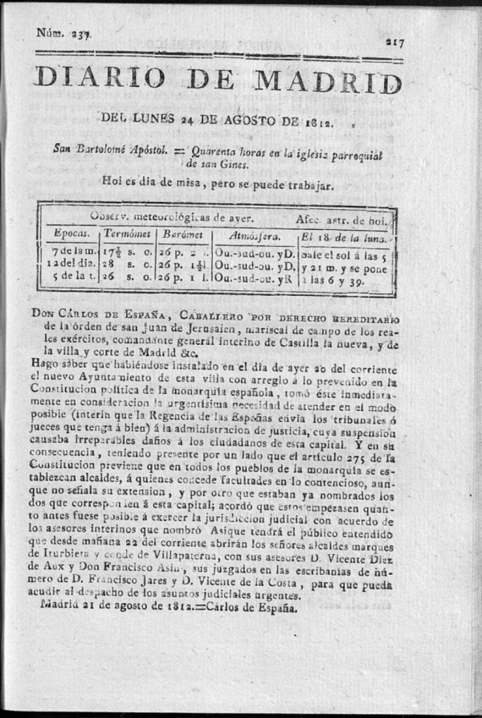 Miniatura de Diario de Madrid del lunes 24 de Agosto de 1812