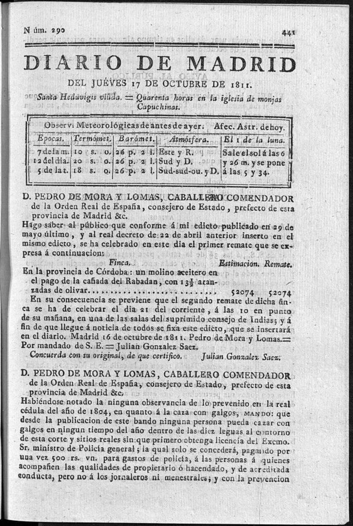 Miniatura de Diario de Madrid del jueves 17 de Octubre de 1811