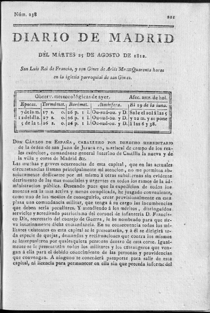 Miniatura de Diario de Madrid del martes 25 de Agosto de 1812