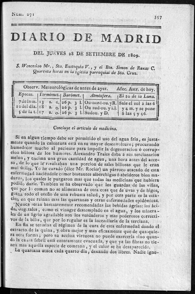 Miniatura de Diario de Madrid jueves 28 de Septiembre de 1809