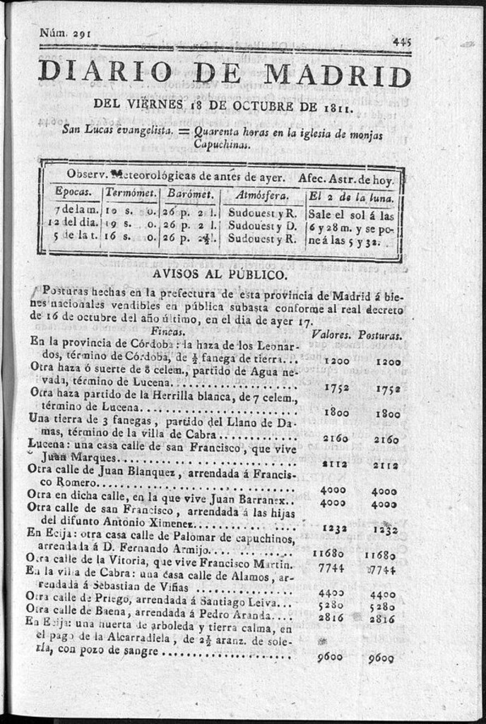 Miniatura de Diario de Madrid del viernes 18 de Octubre de 1811