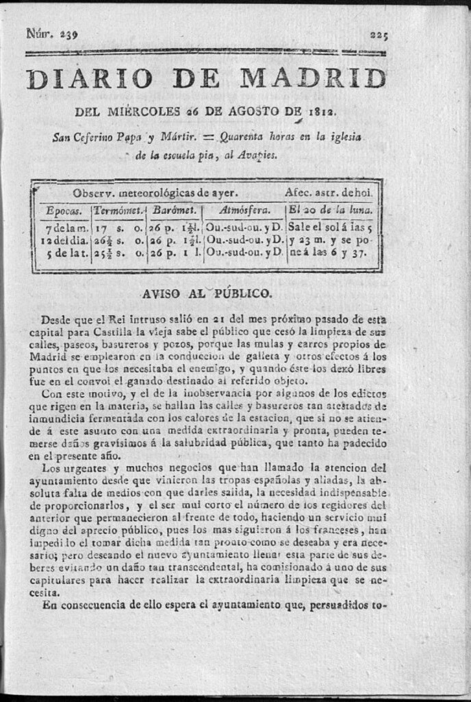 Miniatura de Diario de Madrid del miércoles 26 de Agosto de 1812