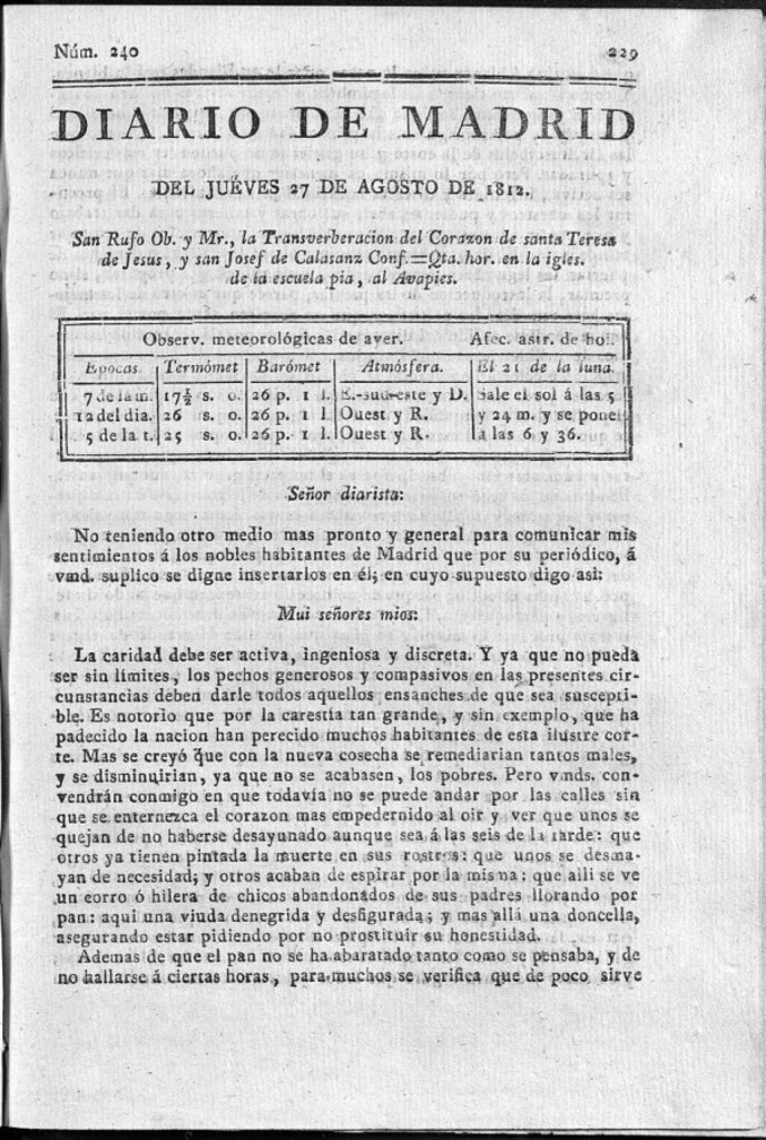 Miniatura de Diario de Madrid del jueves 27 de Agosto de 1812