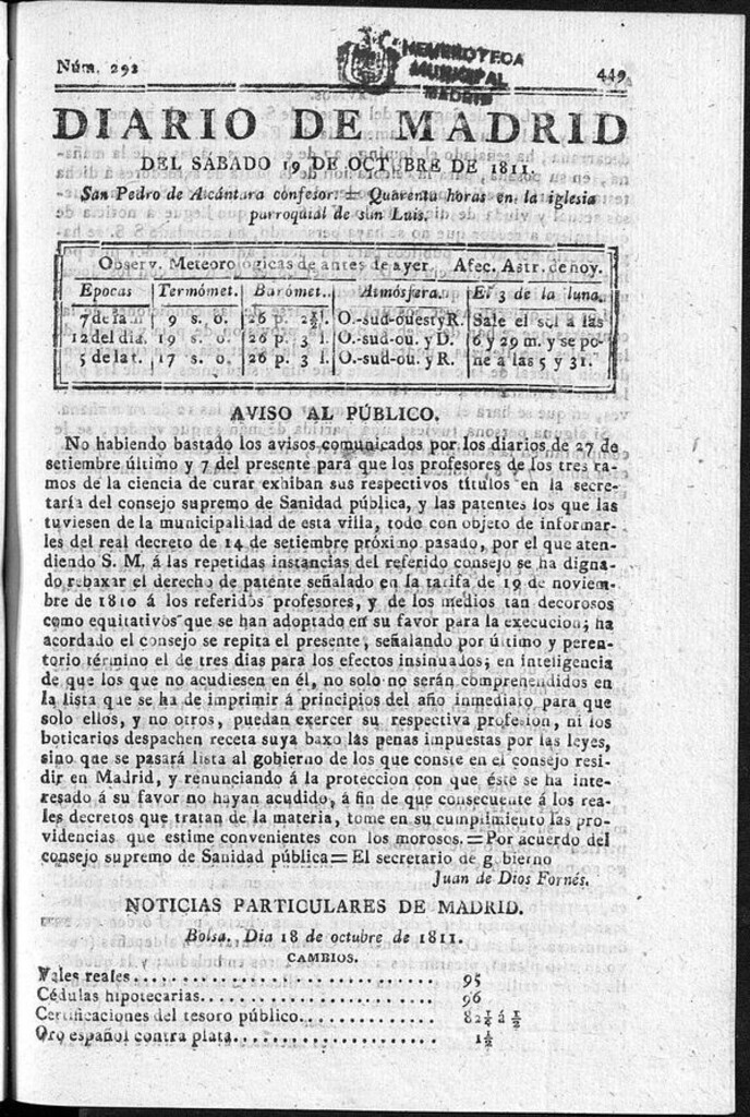 Miniatura de Diario de Madrid del sábado 19 de Octubre de 1811