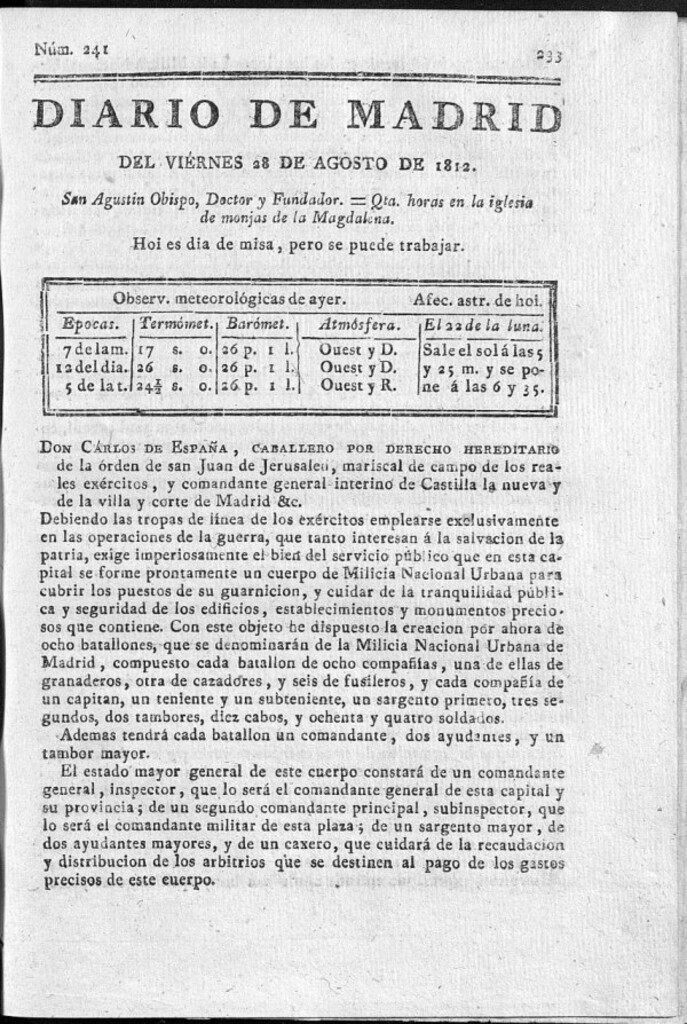 Miniatura de Diario de Madrid del viernes 28 de Agosto de 1812