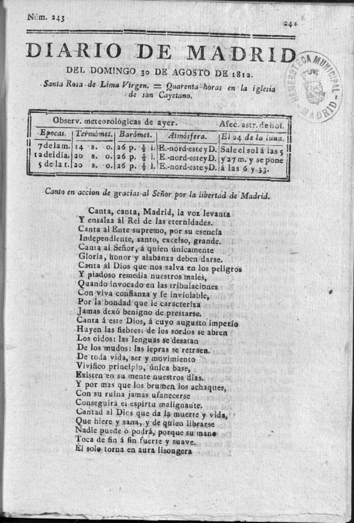 Miniatura de Diario de Madrid del domingo 30 de Agosto de 1812