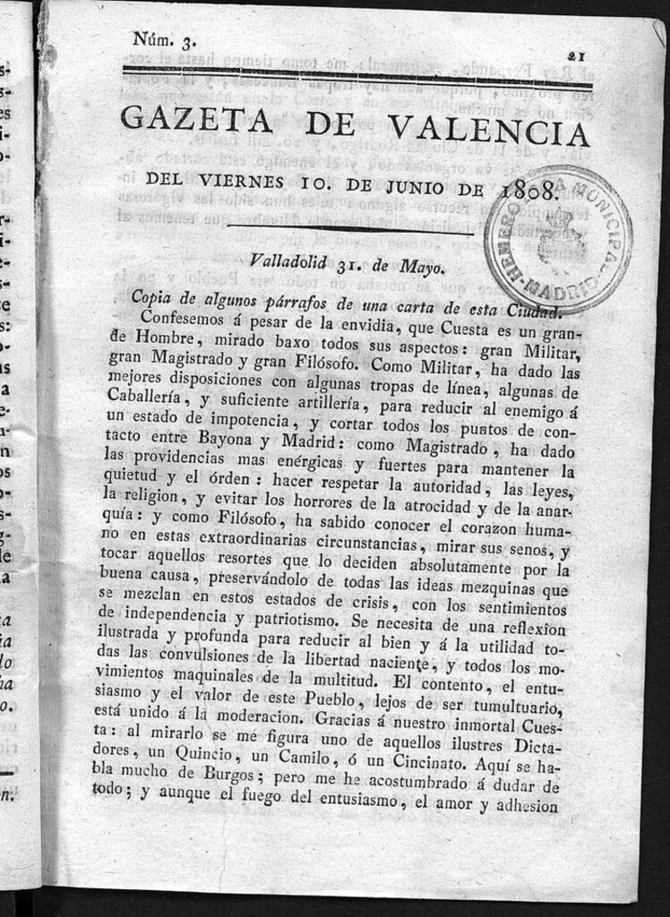 Miniatura de Gazeta de Valencia del 10 de Junio de 1808
