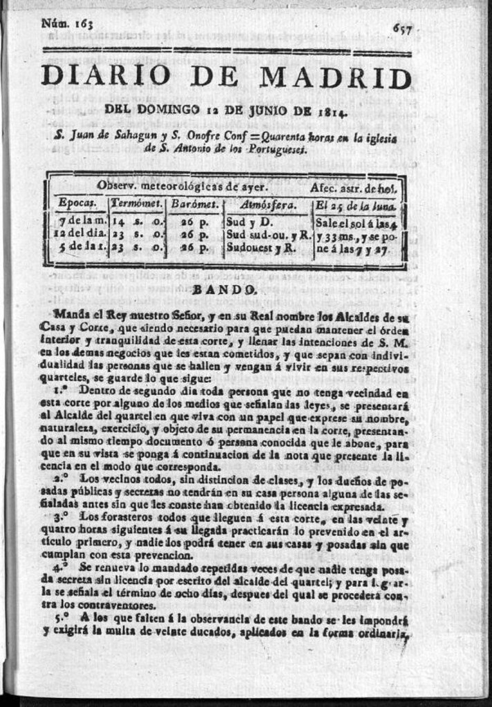 Miniatura de Diario de Madrid del domingo 12 de Junio de 1814