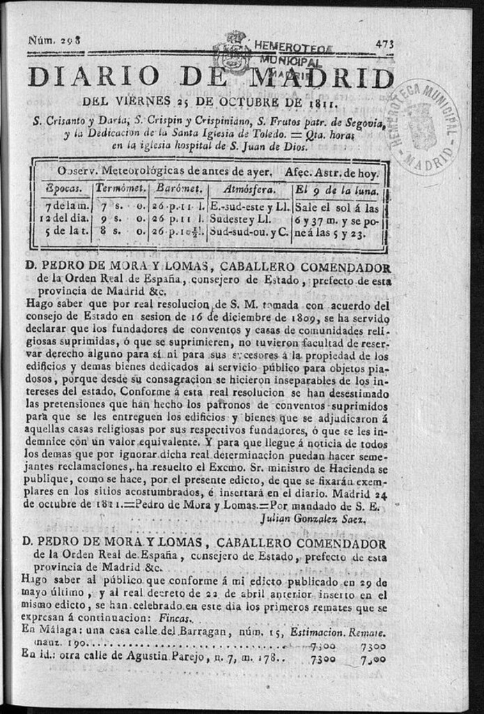 Miniatura de Diario de Madrid del viernes 25 de Octubre de 1811