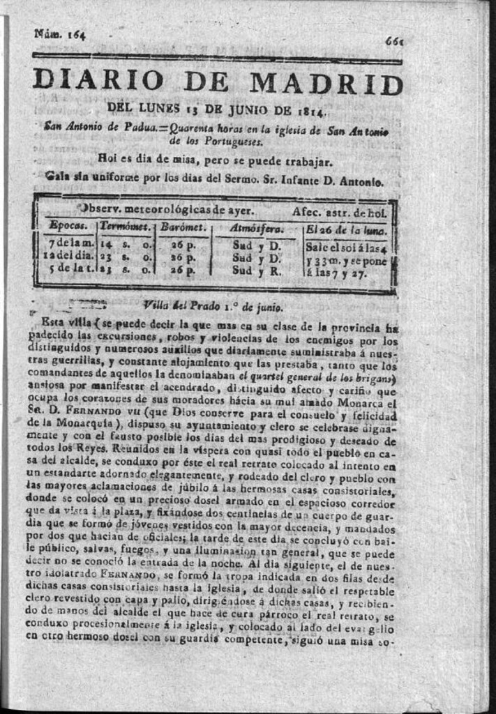 Miniatura de Diario de Madrid del lunes 13 de Junio de 1814