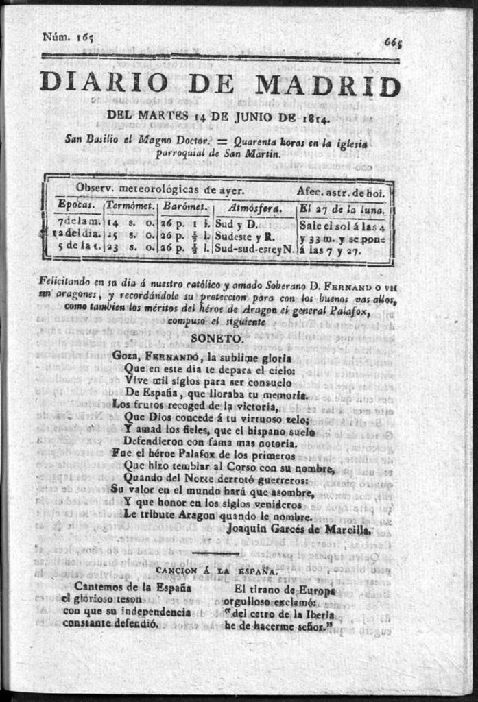 Miniatura de Diario de Madrid del martes 14 de Junio de 1814