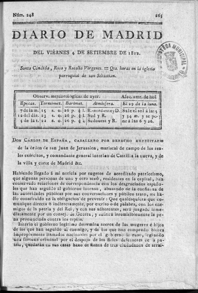 Miniatura de Diario de Madrid del viernes 4 de Septiembre de 1812