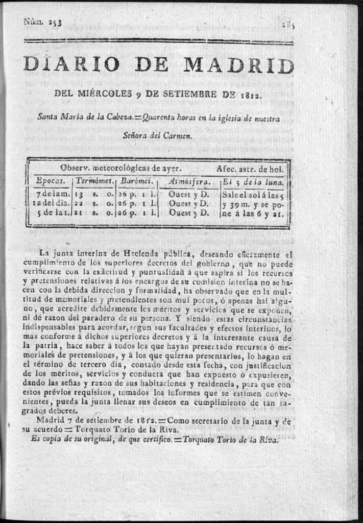 Miniatura de Diario de Madrid del miércoles 9 de Septiembre de 1812