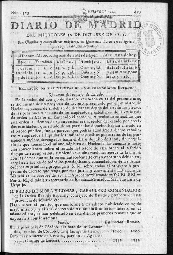 Miniatura de Diario de Madrid del miércoles 30 de Octubre de 1811
