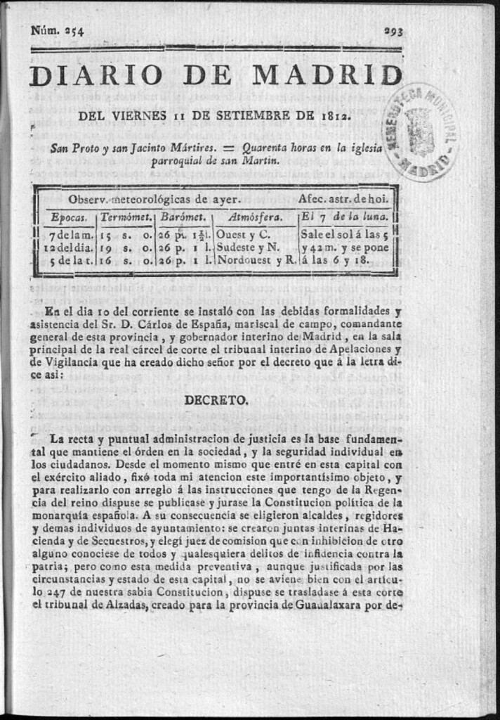 Miniatura de Diario de Madrid del viernes 11 de Septiembre de 1812
