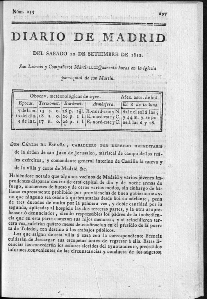 Miniatura de Diario de Madrid del sábado 12 de Septiembre de 1812