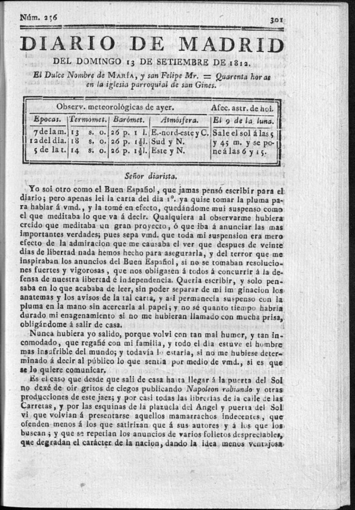 Miniatura de Diario de Madrid del domingo 13 de Septiembre de 1812