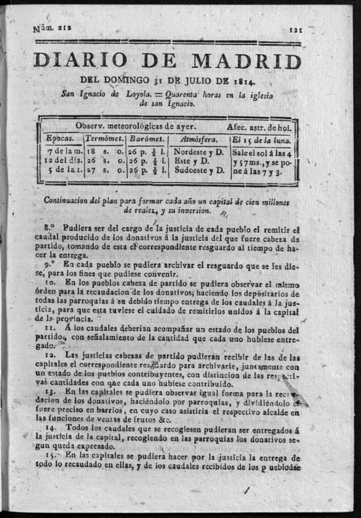 Miniatura de Diario de Madrid del domingo 31 de Julio de 1814