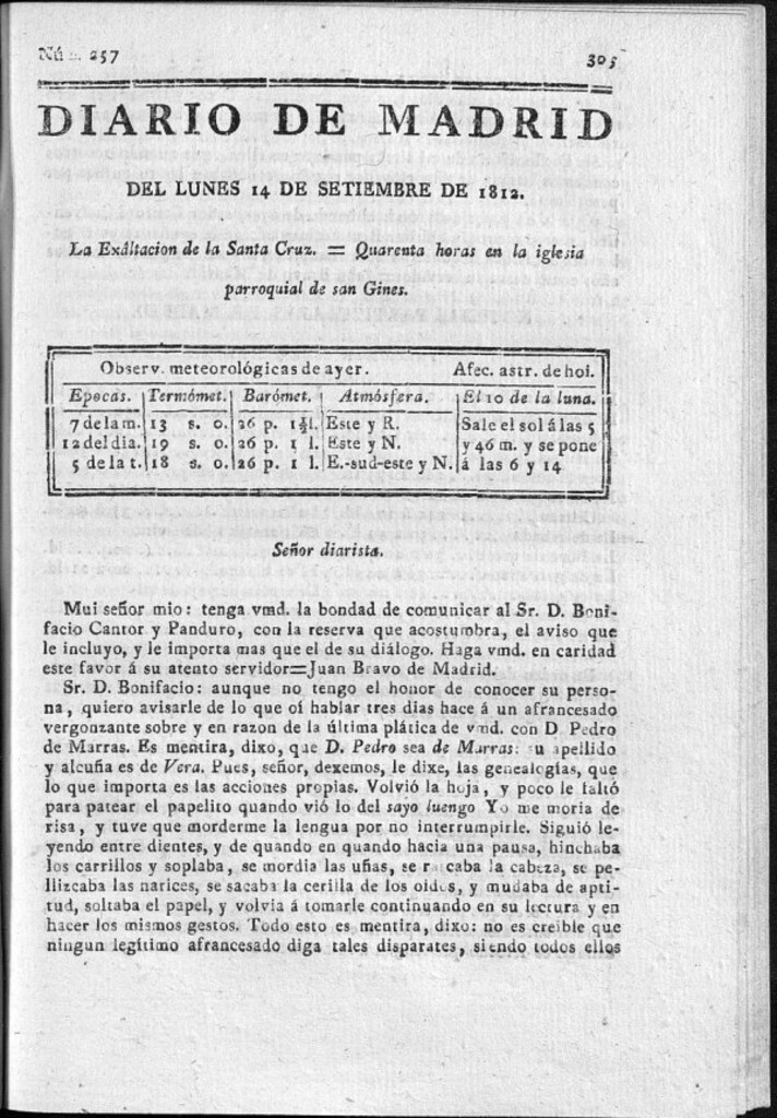 Miniatura de Diario de Madrid del lunes 14 de Septiembre de 1812