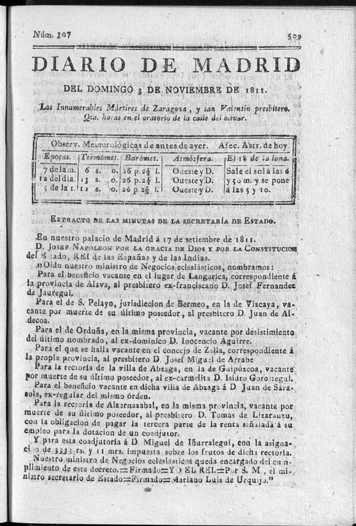 Miniatura de Diario de Madrid del domingo 3 de Noviembre de 1811