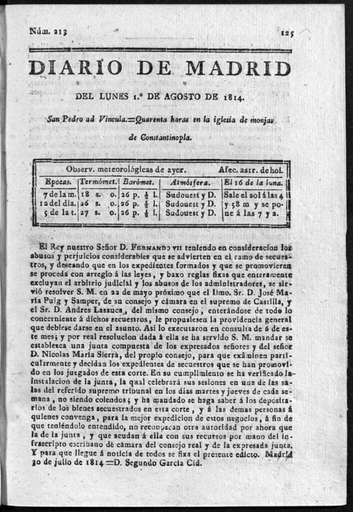 Miniatura de Diario de Madrid del lunes 1 de Agosto de 1814