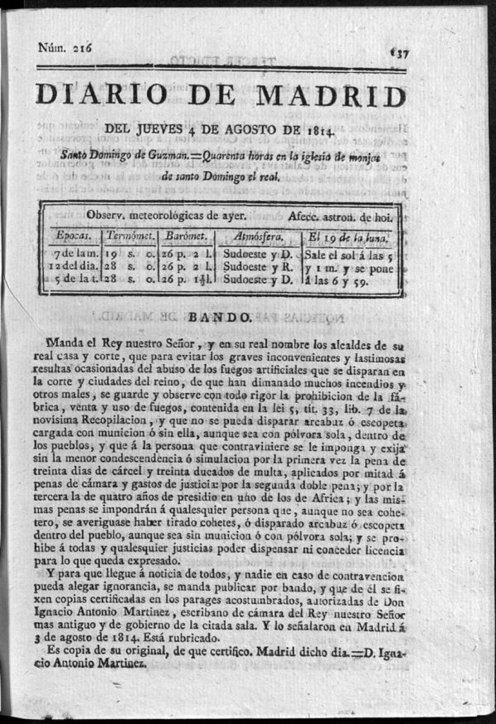 Miniatura de Diario de Madrid del jueves 4 de Agosto de 1814