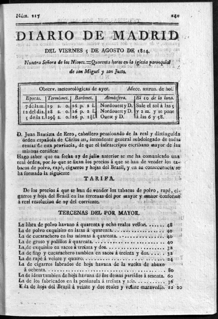Miniatura de Diario de Madrid del viernes 5 de Agosto de 1814