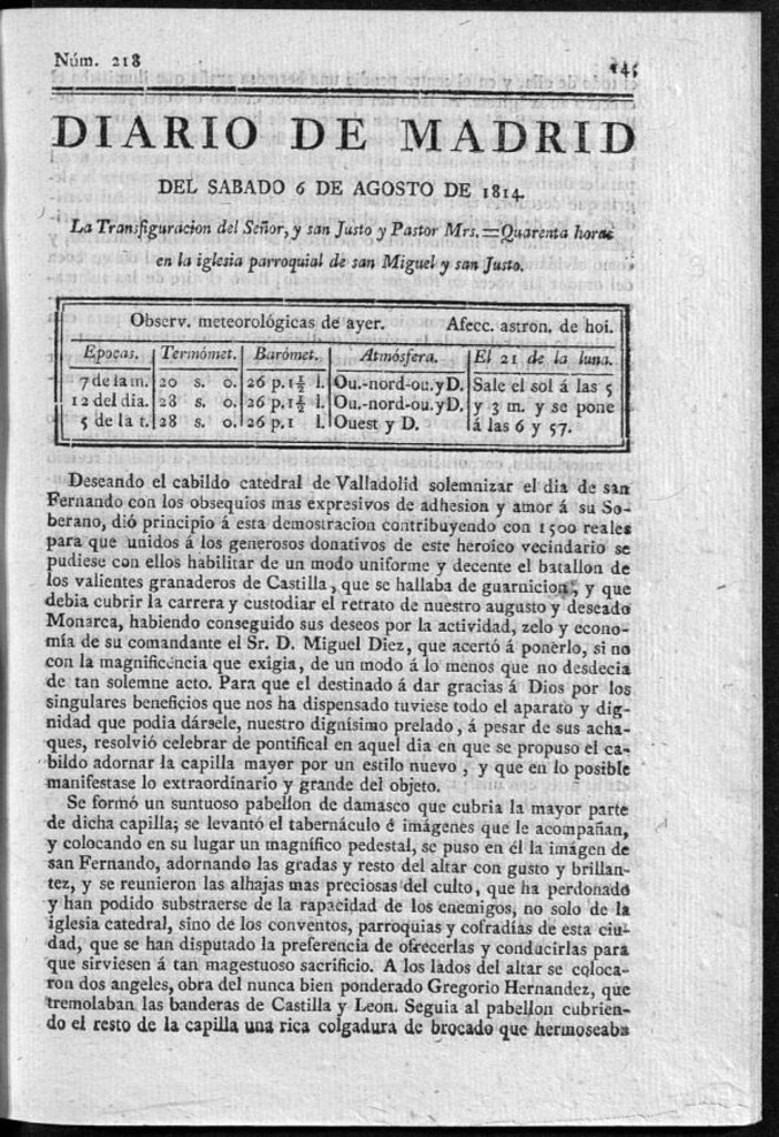 Miniatura de Diario de Madrid del sábado 6 de Agosto de 1814