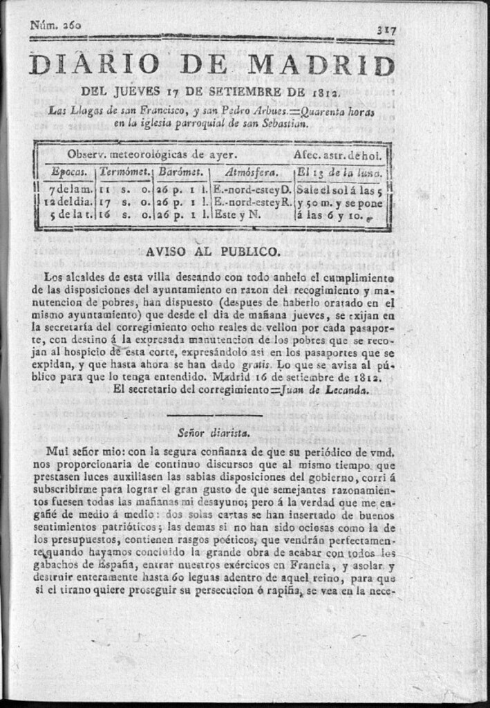 Miniatura de Diario de Madrid del jueves 17 de Septiembre de 1812
