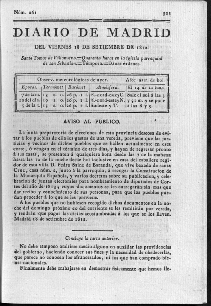 Miniatura de Diario de Madrid del viernes 18 de Septiembre de 1812