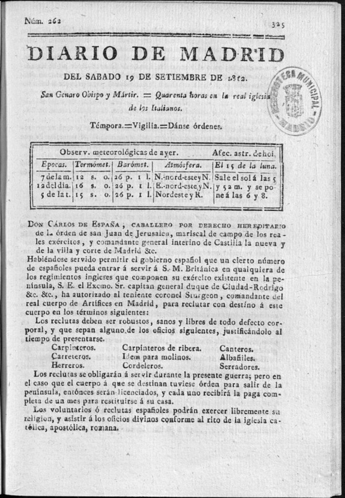 Miniatura de Diario de Madrid del sábado 19 de Septiembre de 1812