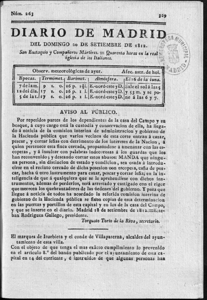 Miniatura de Diario de Madrid del domingo 20 de Septiembre de 1812