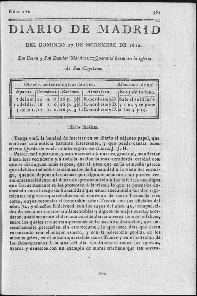 Miniatura de Diario de Madrid del domingo 27 de Septiembre de 1812