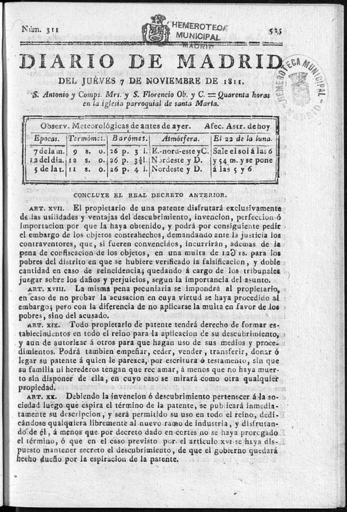 Miniatura de Diario de Madrid del jueves 7 de Noviembre de 1811
