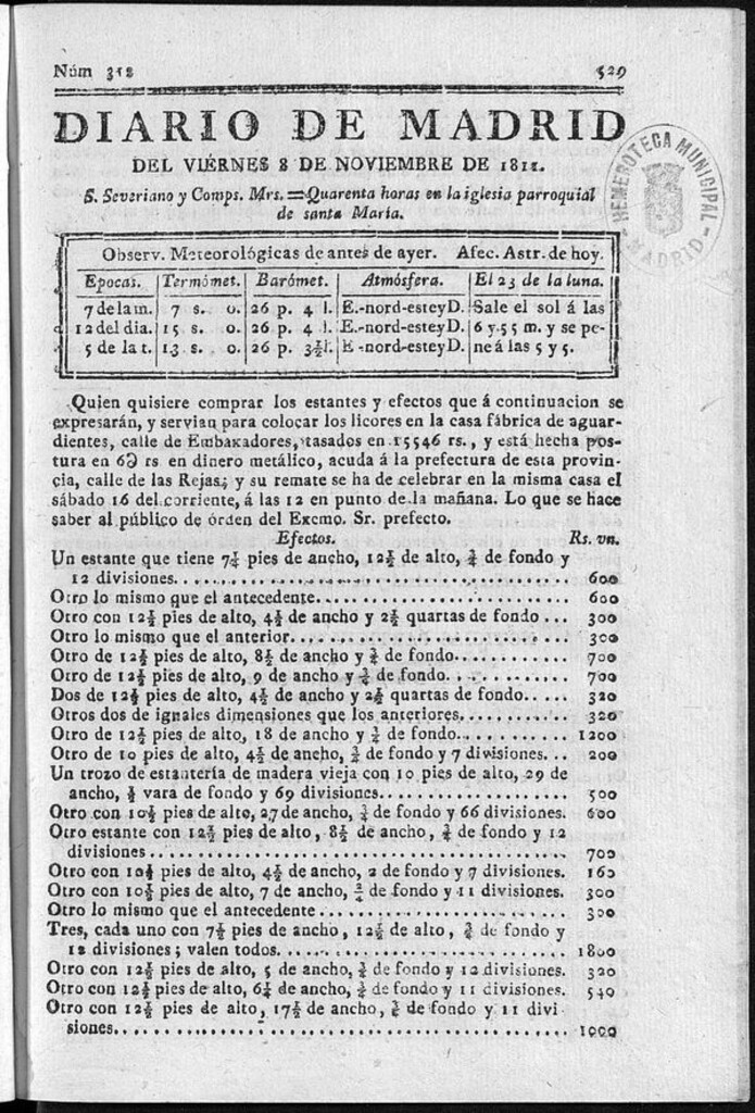 Miniatura de Diario de Madrid del viernes 8 de Noviembre de 1811