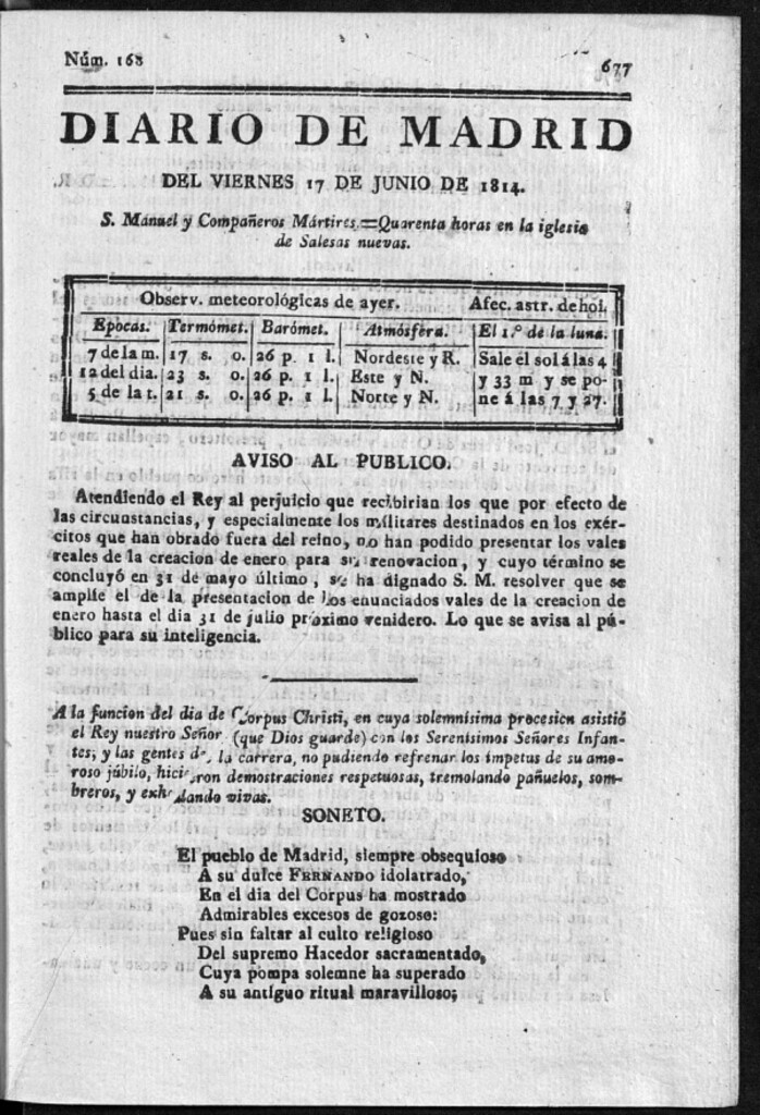 Miniatura de Diario de Madrid del viernes 17 de Junio de 1814