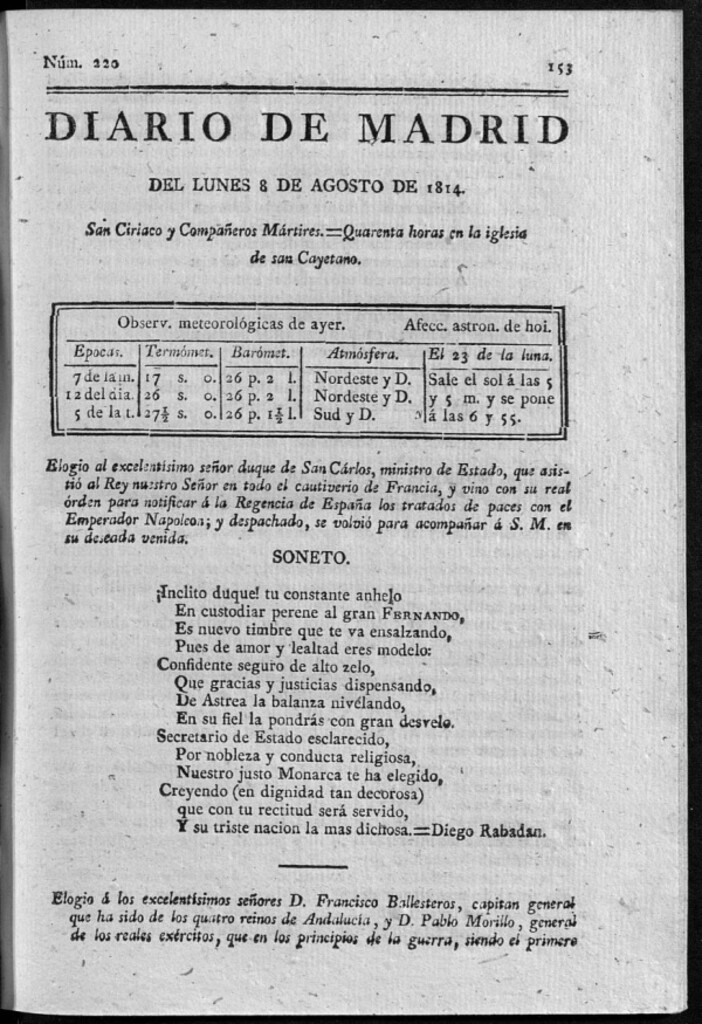 Miniatura de Diario de Madrid del lunes 8 de Agosto de 1814