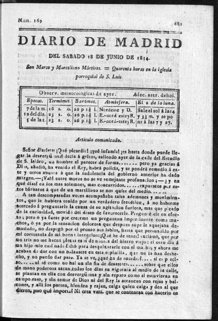 Miniatura de Diario de Madrid del sábado 18 de Junio de 1814